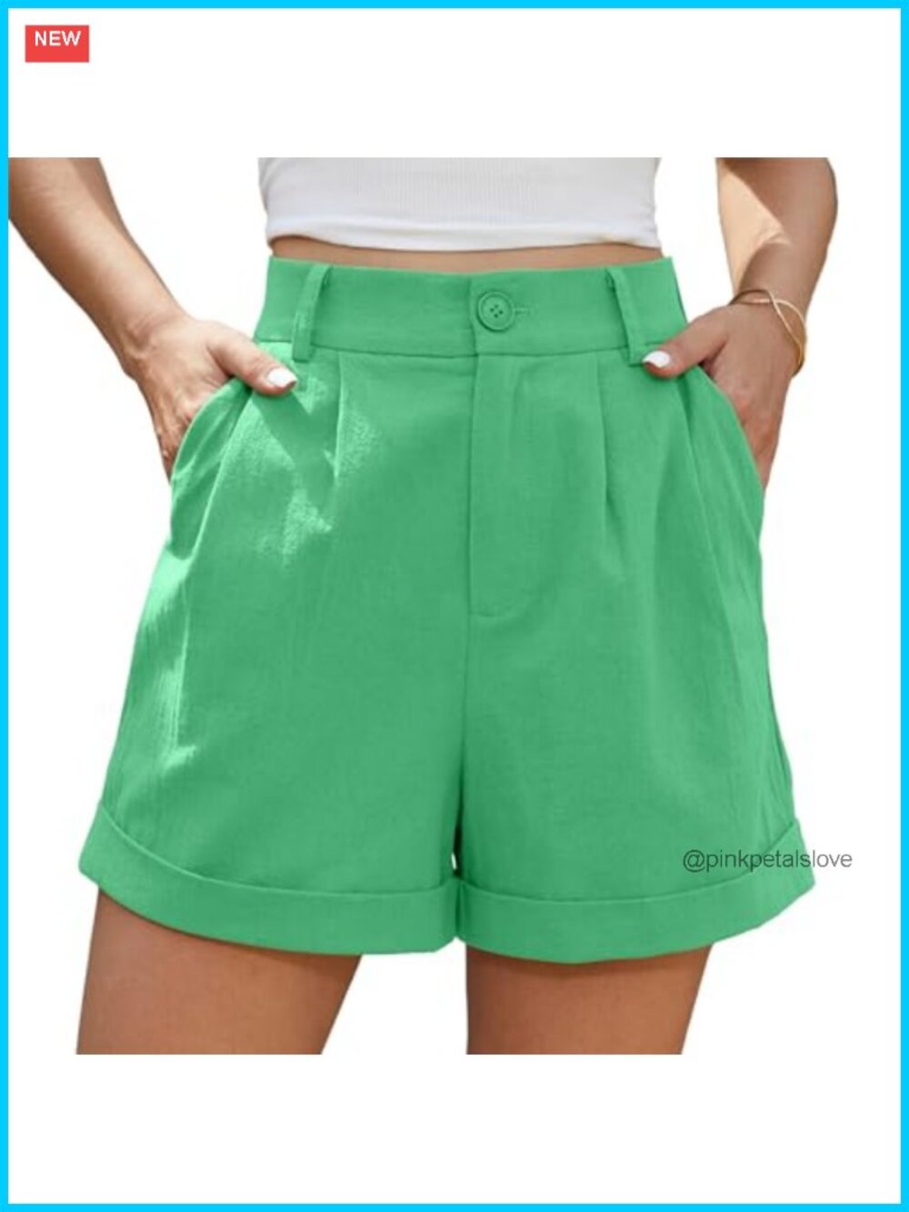 Women's High Waist Pleated Culotte Shorts with Pockets, 100% Cotton, Regular Fit